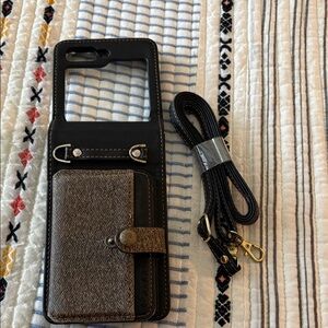 Samsung Galaxy Z flip 5 brown Phone Wallet Case with strap